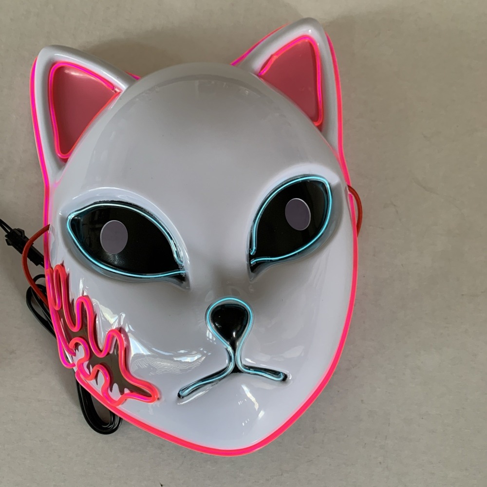 Anime Demon Slayer LED Light up Mask White W Pink And Blue Light Halloween